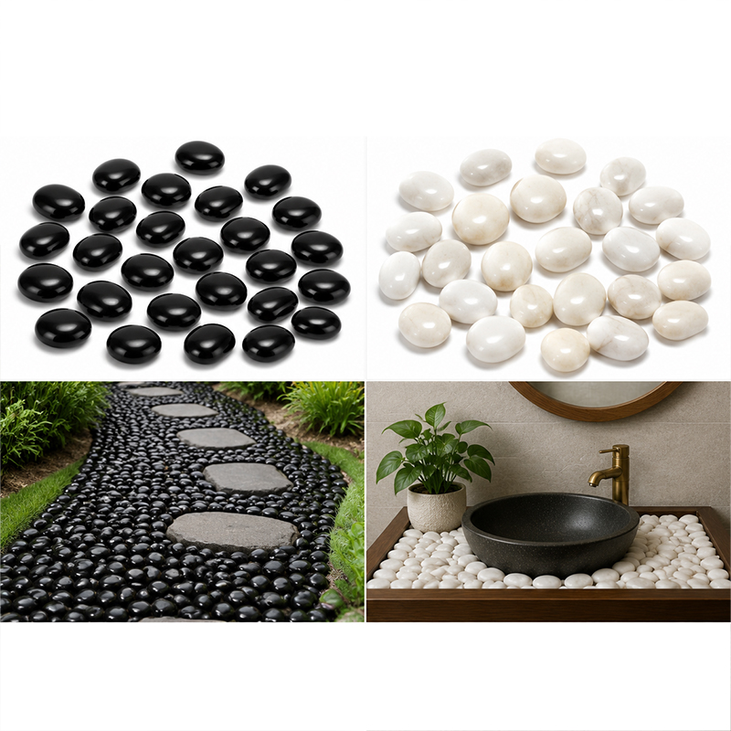 Aquarium Sand White - Beyaz ve Siyah Cilalı Nehir Taşları